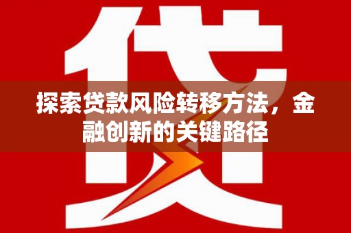 随州探索贷款风险转移方法，金融创新的关键路径