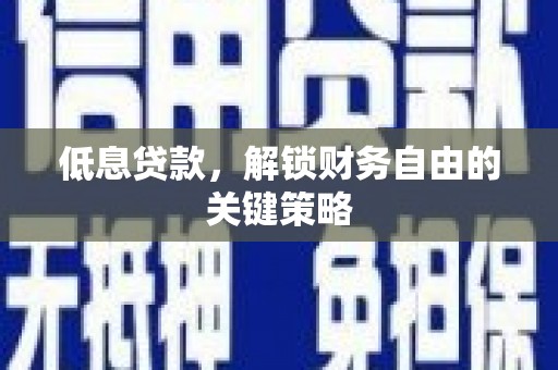 随州低息贷款，解锁财务自由的关键策略